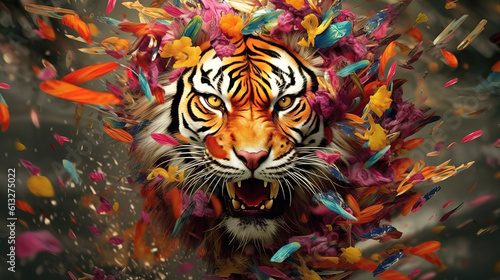 a majestic roaring indian tiger wallpaper  beautiful color background  ai generated image
