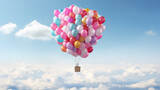 a hot air balloon made out completely of balloons, birthday gift card, ai generated image