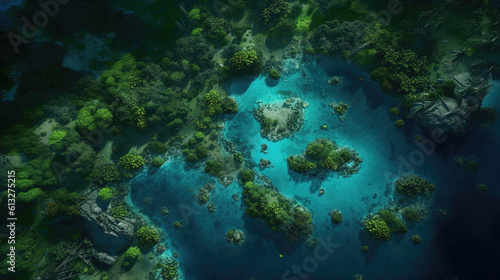 a wonderful majestic untouched place on earth at a forest with a blue inspired lake  ai generated image