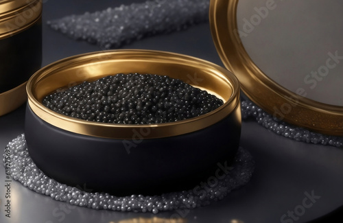 Luxury black sturgeon caviar, Generative AI Illustration.