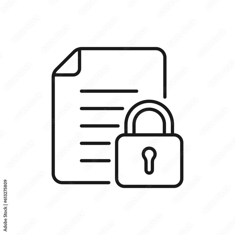 Paper and padlock. Locked document icon line style isolated on white background. Vector illustration Paper and padlock. Locked document icon line style isolated on white background. Vector illustration
