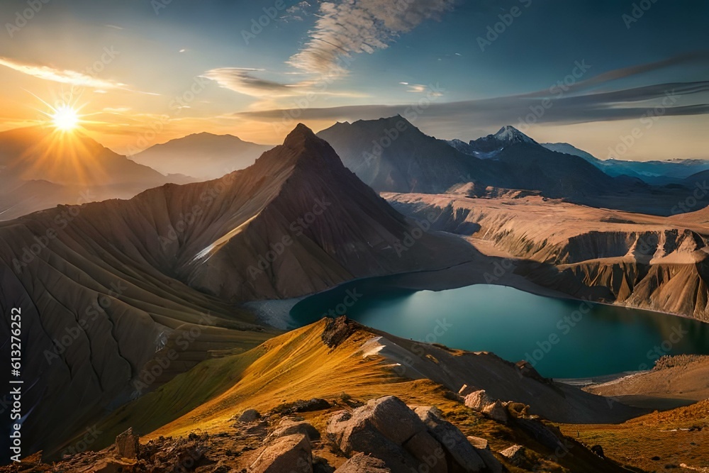 Naklejka premium sunset in the mountains