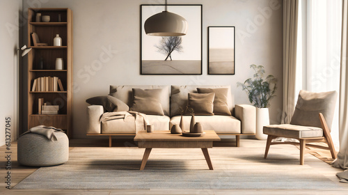 Wallpaper Mural a contemporary living room with a gray couch Torontodigital.ca