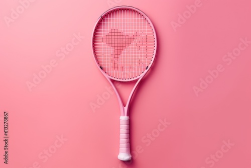 pink tennis racket on pink background, pink female racquet on pink wallpaper © Layerform