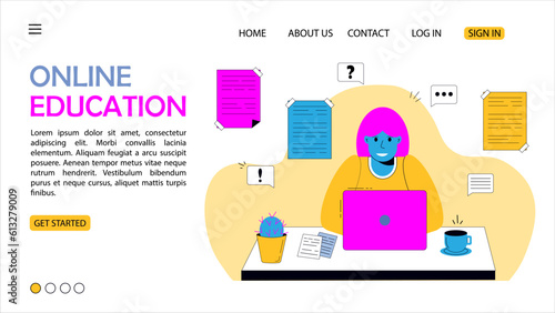 Education concept vector illustrations of distance web learning. Design to online education platform, master classes and language classes, video call, educational webinar, personal tutor courses.