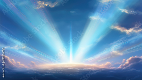 a shining blue sun is lightning at the sky, wallpaper artwork, ai generated image