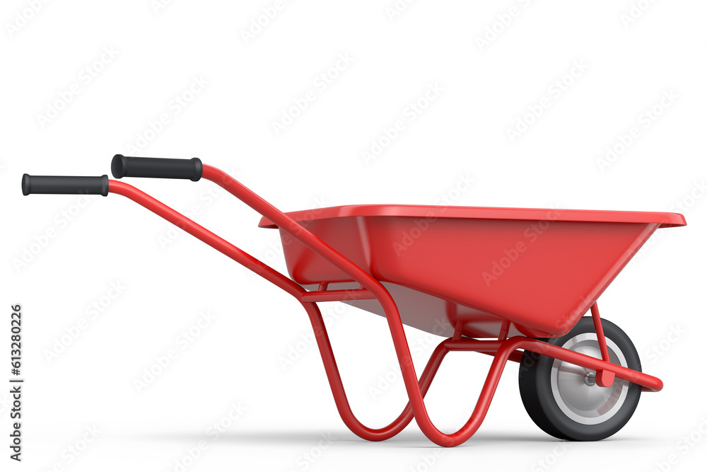 Garden wheelbarrow isolated on white background. Handcart with wheel. Garden wheelbarrow isolated on white background. Handcart with wheel.