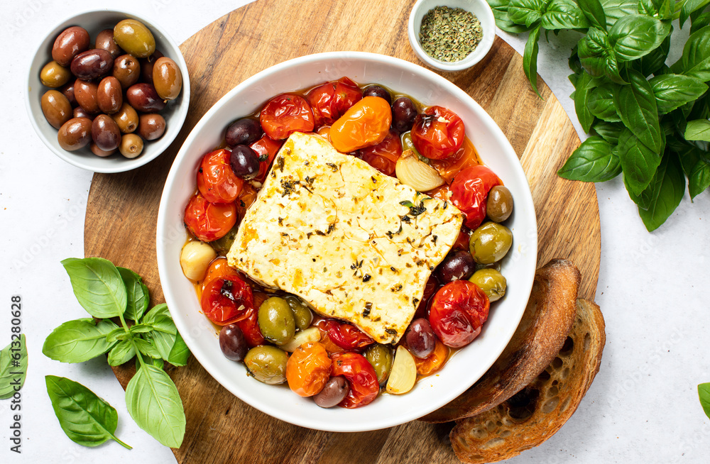Greek feta baked with cherry tomatoes and olives Greek feta baked with cherry tomatoes and olives