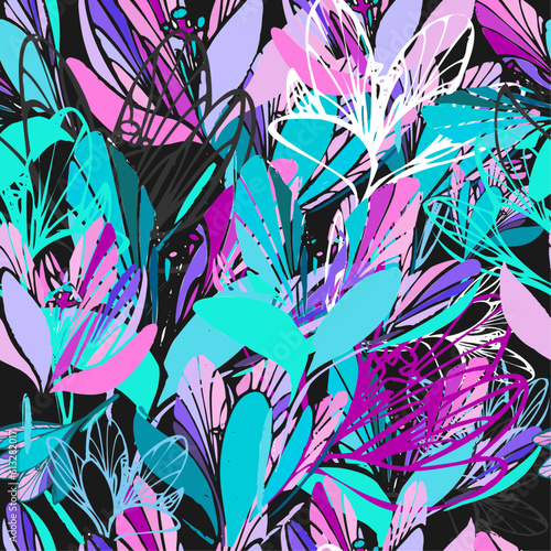 patterns, abstraction, flowers, floristry, leaves, outline, rainbow, color, background, packaging, design