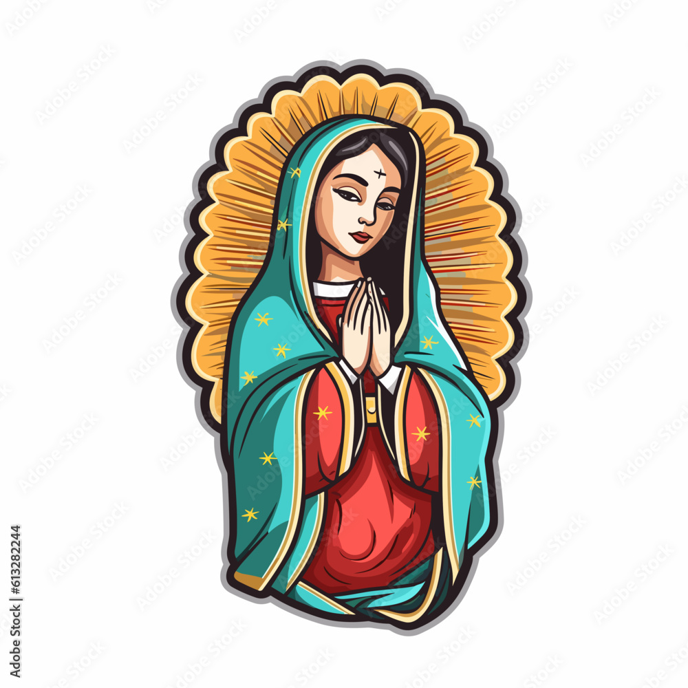 Playful cartoon La Guadalupana sticker Illustrations in minimalist ...