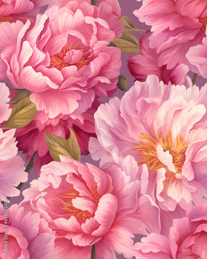 Hand drawing wallpaper tileable pattern of peonies created with Generative AI technology Hand drawing wallpaper tileable pattern of peonies created with Generative AI technology