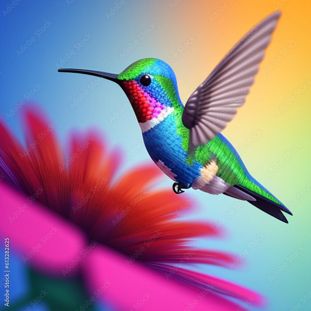 Fototapeta premium A tabby hummingbird, AI generator photo.
