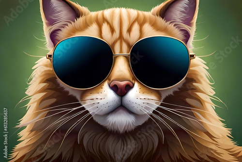 a cat wearing sunglasses, radiating a cool and confident attitude