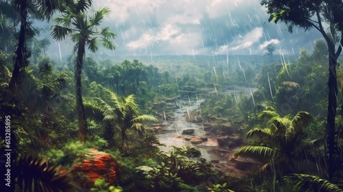 A hurricane sweeping through a jungle . Fantasy concept , Illustration painting. Generative Ai © X-Poser