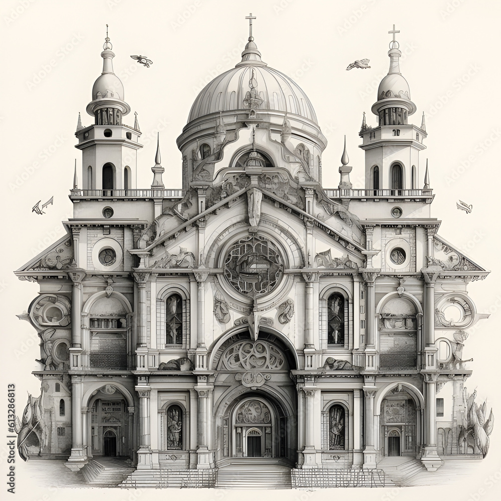 sacred architecture vintage sketch Black and white