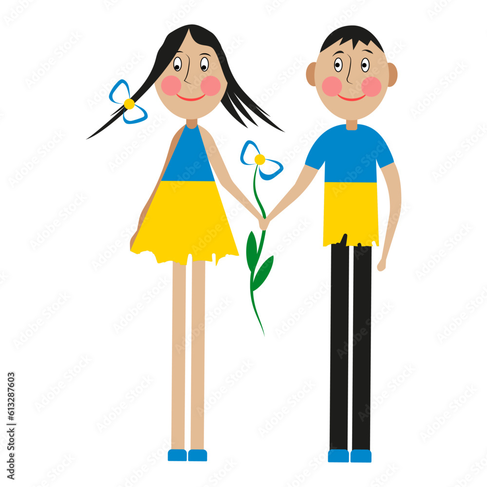Cartoon boy and girl holding hands. Cute young couple in love holding hands. Vector Illustration. Cartoon boy and girl holding hands. Cute young couple in love holding hands. Vector Illustration.