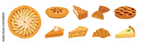 Sweet Baked Pastry and Pie with Filling Vector Set
