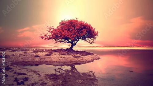 a wallpaper artwork of a lonely cherry tree  ai generated image