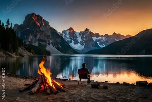 camp fire at sunset