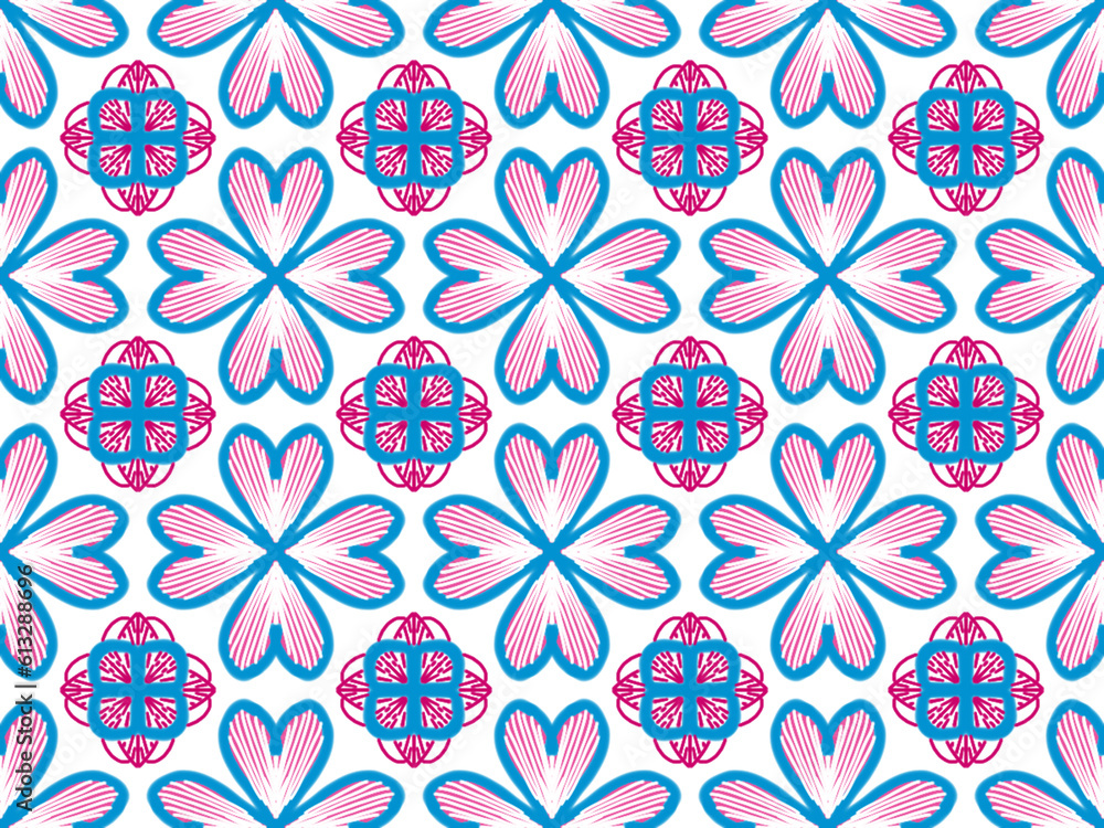 Seamless Pattern Heart Shaped Flowers Pink and Blue Colors Seamless Pattern Heart Shaped Flowers Pink and Blue Colors