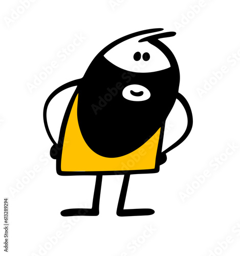 Arab man with a long black beard looks friendly. Vector illustration an emigrant from Asia came to Europe.