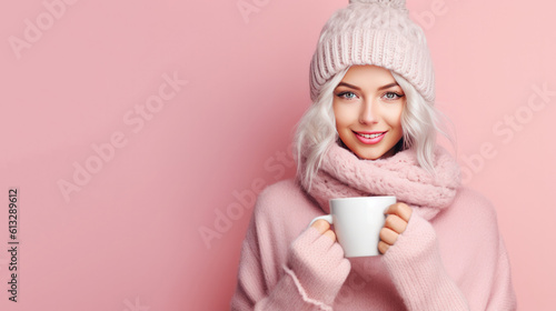 Woman in Pink Drinking a Cu...