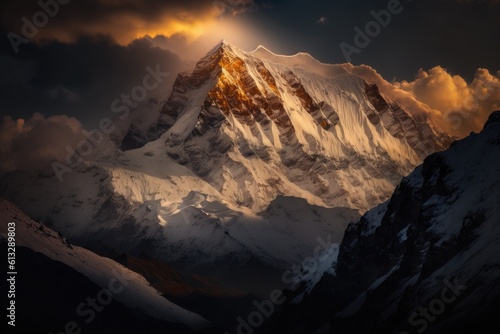 Mountain peak at sunset, Himalayas, Nepal, Asia