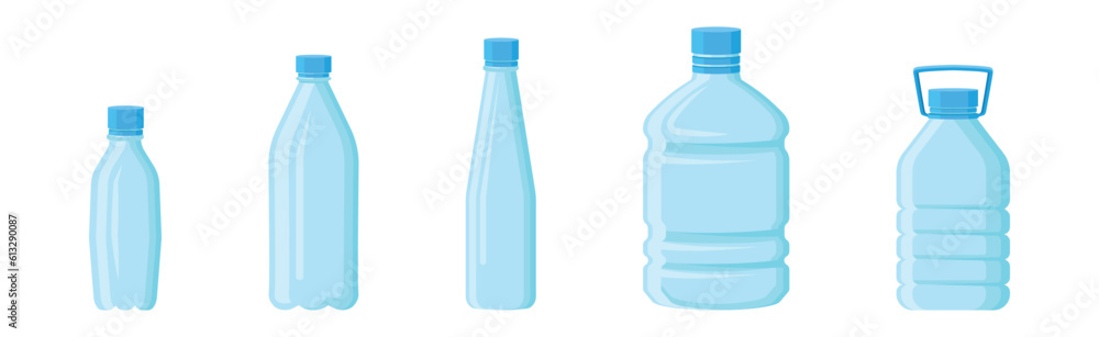 Blue Plastic Water Bottles with Closed Lid Vector Set Blue Plastic Water Bottles with Closed Lid Vector Set