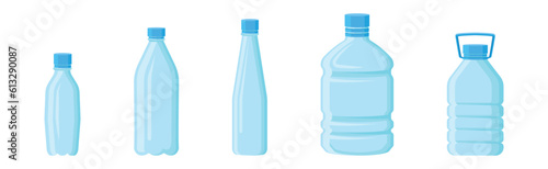 Blue Plastic Water Bottles with Closed Lid Vector Set