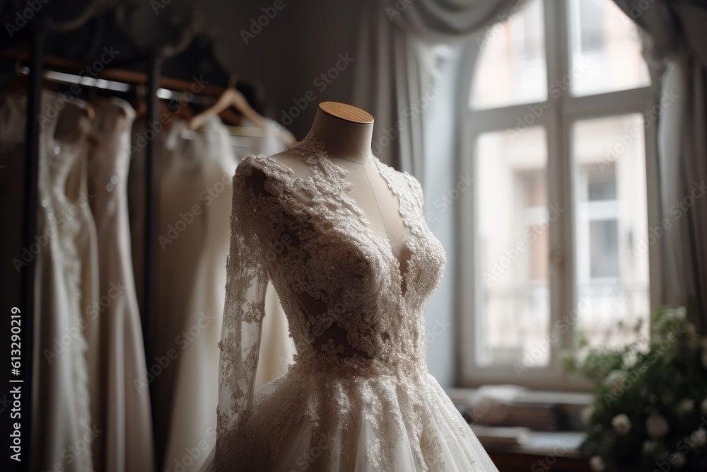 Beautiful wedding dress of the bride in a luxurious interior, AI ...