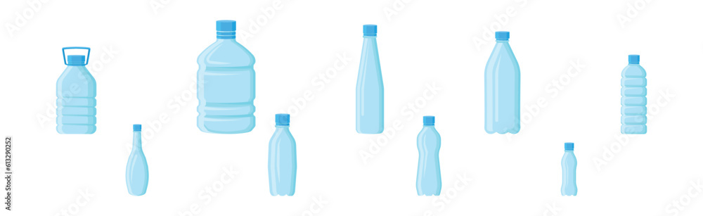 Blue Plastic Water Bottles with Closed Lid Vector Set Blue Plastic Water Bottles with Closed Lid Vector Set