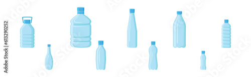 Blue Plastic Water Bottles with Closed Lid Vector Set