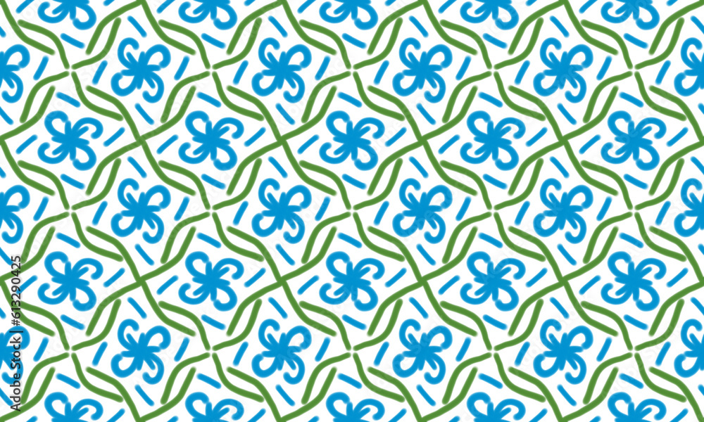 Seamless Pattern Abstract Flowers Green and Blue Colors