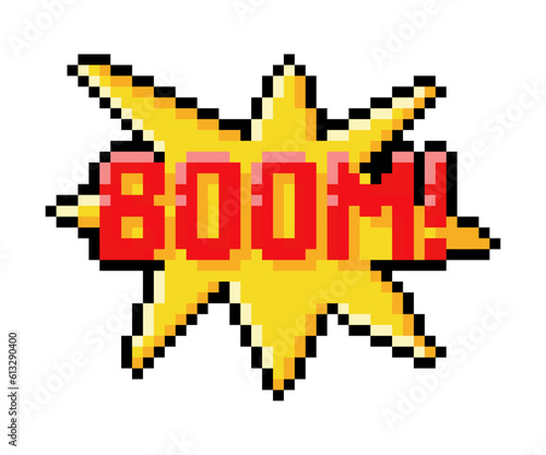Pixel 8-bit Boom Effect as Video Game Style Element Vector Illustration