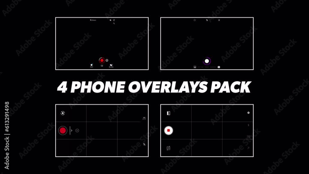 4x 4K Mobile phone recording screen overlay with transparant background ...