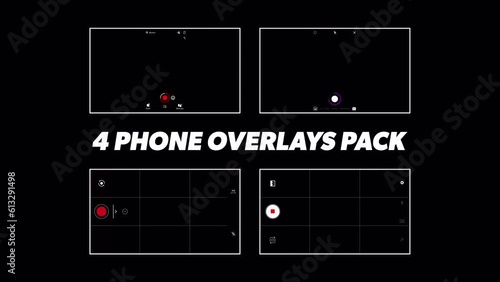 4x 4K Mobile phone recording screen overlay with transparant background. Make it look like you recorded a video with your phone/mobile device.