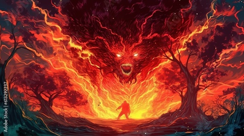 A fire elemental raging out of control . Fantasy concept , Illustration painting. Generative Ai