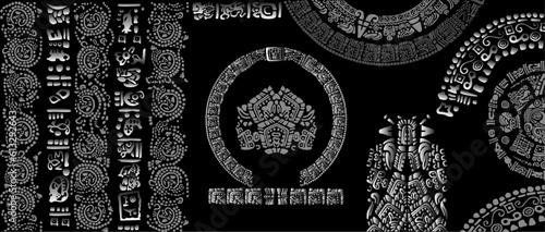 Patterns of the ancient peoples of America A set of images of  symbols, letters and masks  of the ancient  Mayan and Aztec civilizations.