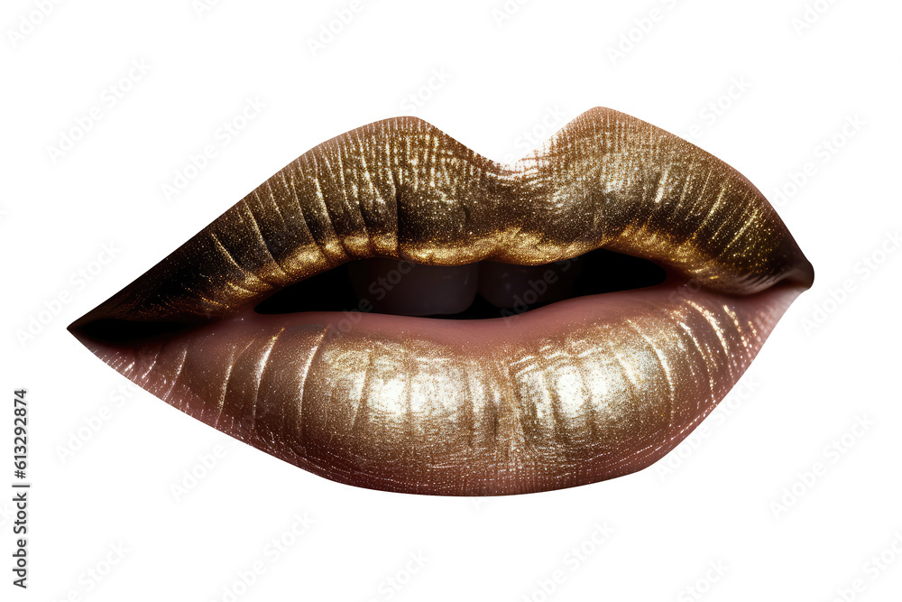 Woman Lips Closeup, Golden Lipstick, Gold Makeup, Beautiful Mouth Make-Up, Model Girl Lip Woman Lips Closeup, Golden Lipstick, Gold Makeup, Beautiful Mouth Make-Up, Model Girl Lip