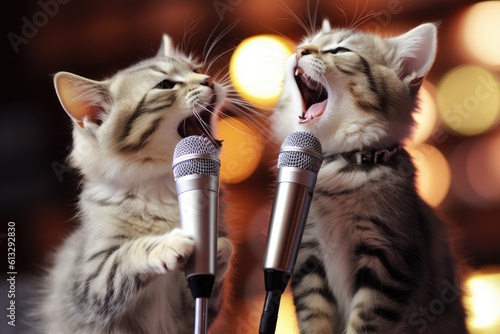 Fotografia Singing Cats, Disco of 80s, Concert of 90s, Karaoke with Kittens, Abstract Gener