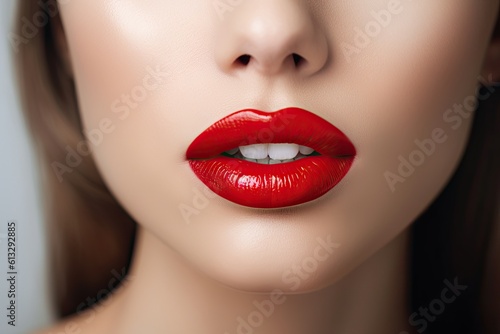 Woman Lips Closeup  Red Lipstick Makeup  Beautiful Mouth Make-Up  Model Girl Lip  Lips Macro