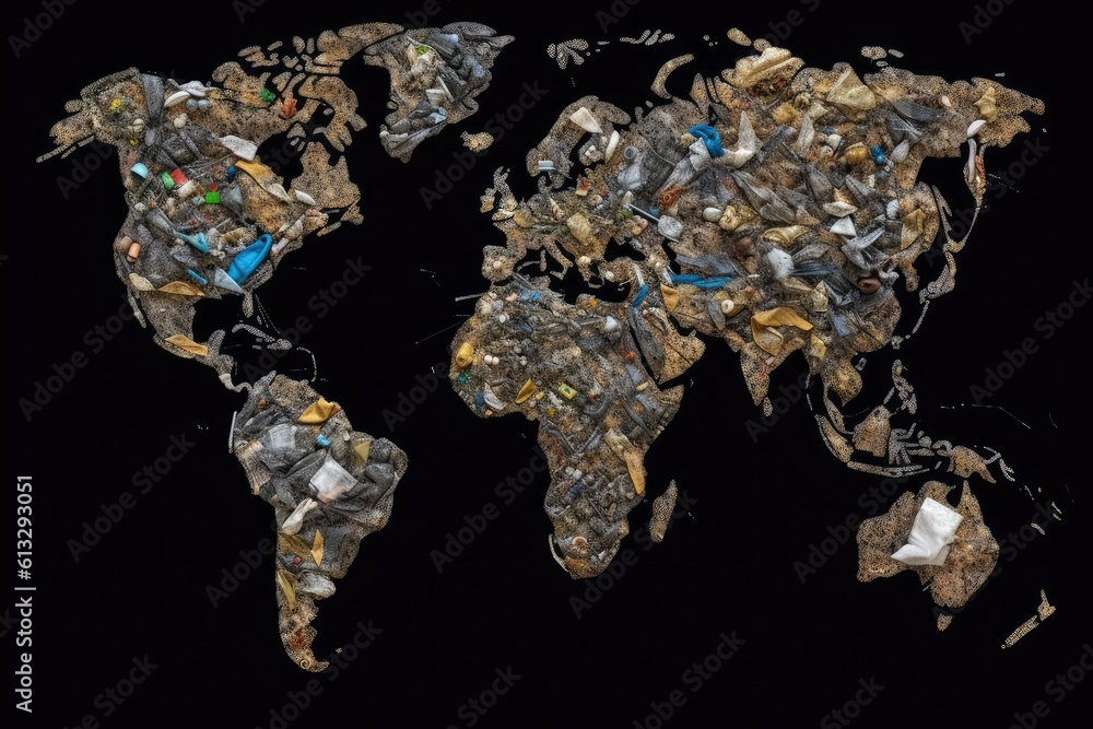 World Map Made of Plastic, Plastic Earth, Garbage Continents, Abstract Generative AI Illustration World Map Made of Plastic, Plastic Earth, Garbage Continents, Abstract Generative AI Illustration