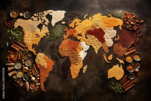 Obraz mapa świata wykonana z przypraw, AI