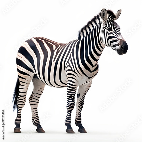 Zebra standing on white background  illustration created with generative AI technologies