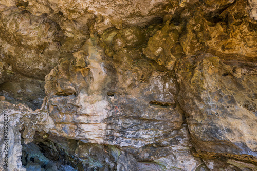 Close up inside view of texture of wall of Quadirikiri cave. Aruba.