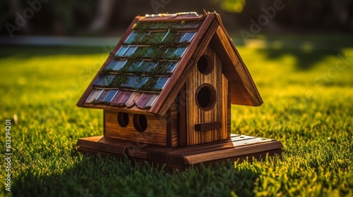 Handmade Wooden Bird House for Garden Decor and Nature-Loving Animal Enthusiasts – Perfect for Nesting and Roosting in Spring, generative AIAI Generated © Aleksandr
