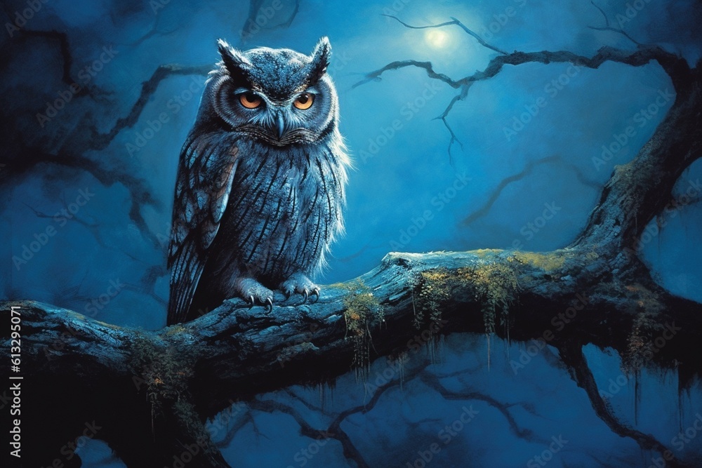 Owl Perched on High Branch at Night: Exemplifying the Solitude and Mystery of Nocturnal Creatures in Their Natural Settings generative AI Owl Perched on High Branch at Night: Exemplifying the Solitude and Mystery of Nocturnal Creatures in Their Natural Settings generative AI