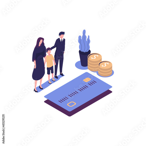 Dependent family member flat style isometric illustration vector design