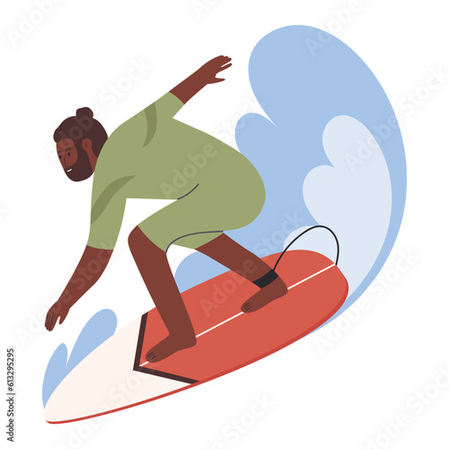 Photography Black Man catch wave standing on surfboard