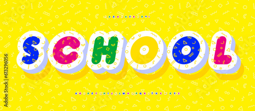 School font 3d colorful style modern typography on black chalkboard for poster, event decoration, motion, video, game, t shirt, book, banner, printing. Cool typeface. Trendy alphabet. 10 eps